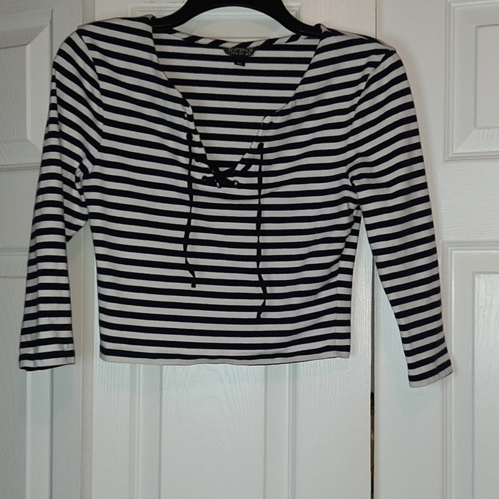 Topshop cropped striped laces shirt - Picture 2 of 5